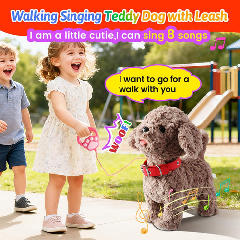 Marsjoy Set, Teddy Walking Barking Dog Toy Singing Puppy Repeat What You Say Teddy with Control Leash Electronic Dog