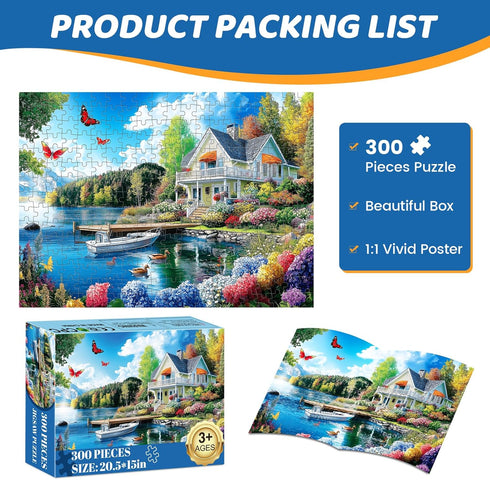 300 300 20.5 15 Pieces Puzzles for Adults | Lake House Jigsaw Puzzles | Large Piece Puzzle for Children Adults Seniors