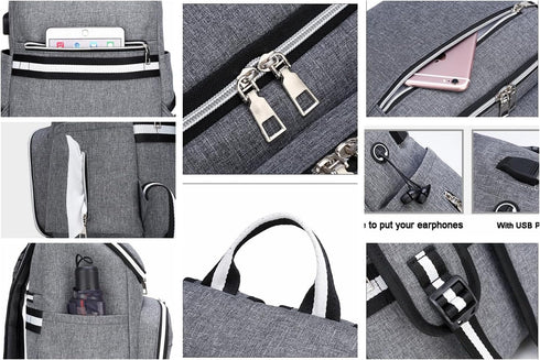 Ybberik Backpack Backpack Diaper Bag with Stroller Straps, USB Charging Port, Headphone Hole, Large Baby Diaper