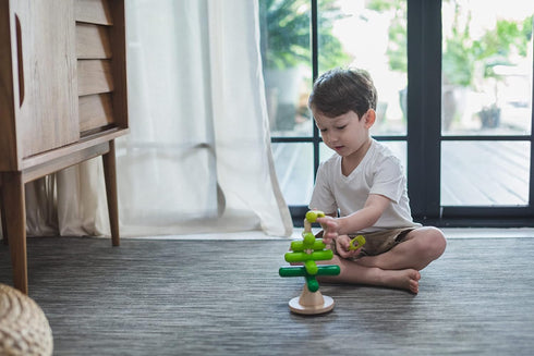 PlanToys Stacking Toys Tree Set - Chemical-Free Toddler Toys with 9 Wooden Pieces