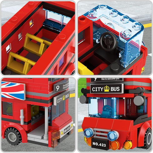 City London Bus Station Building Blocks Set, Double Deckers London Travel Bus and Station, STEM Play Toys