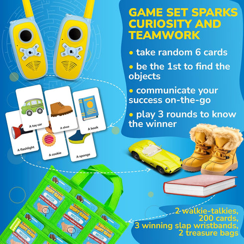 QUOKKA Scavenger Hunt for Kids Ages 4-8, Treasure Hunting Outdoor Games with Walkie Talkies & 200 Cards