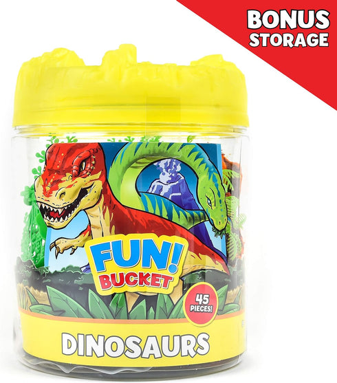 Prehistoric Dinosaur Playset – 45 Assorted Plastic Animal Figures Pieces Toy Play Set for Kids, Boys and Girls with Storage Container