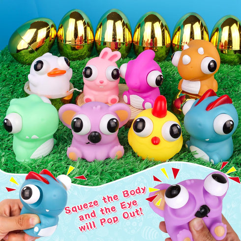 FLYSNK 8 Pack Jumbo Golden Easter Eggs Fillers with Eye-pop Fidget Stress Toys, Easter Basket Stuffers Fillers Large