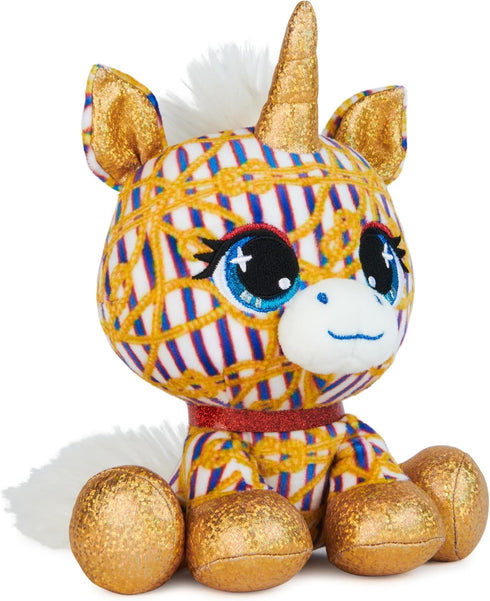 P.Lushes Designer Fashion Pets Natalie Von Corn Premium Unicorn Stuffed Animal, Gold and Blue, 6”