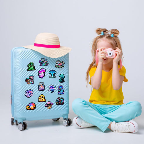 50 Pack Pcs Neon Mushroom Stickers for Kids, Waterproof Vinyl Vegetation Decals for Water Bottle Laptop, Teens Girls