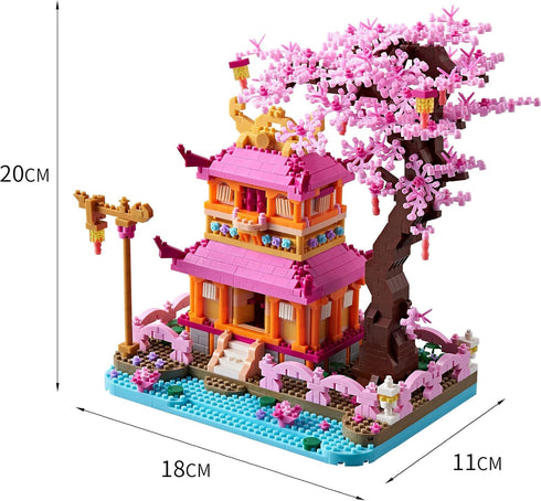 Set 14+ 1810PCS DIY Sakura Tree House Micro Building Blocks for Women Adult, Japanese Cherry Blossom Treehouse Ideal