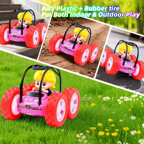 360 3-8, Cartoon Girl Driver RC Stunt Car for Kids Flips, Music & Lights, USB Rechargeable Remote Control Car Toy