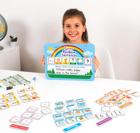 110 PCS Sentence Building Kit for Kids, Speech Therapy Toys, Word Building Magnets, Reading Games for Toddlers