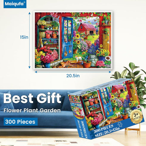 300 300 20.5 15 inch Pieces Puzzle for Adults | Flowers House Puzzle | Recycled Cardboard Large Piece Jigsaw Puzzles