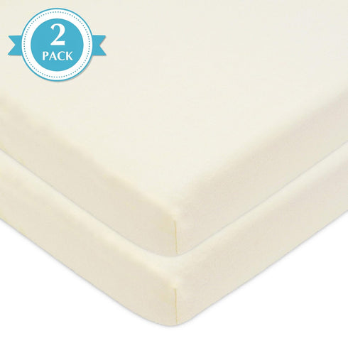 American Baby Company 2 Pack 100% Natural Cotton Fitted Pack and Play Sheets, Cream