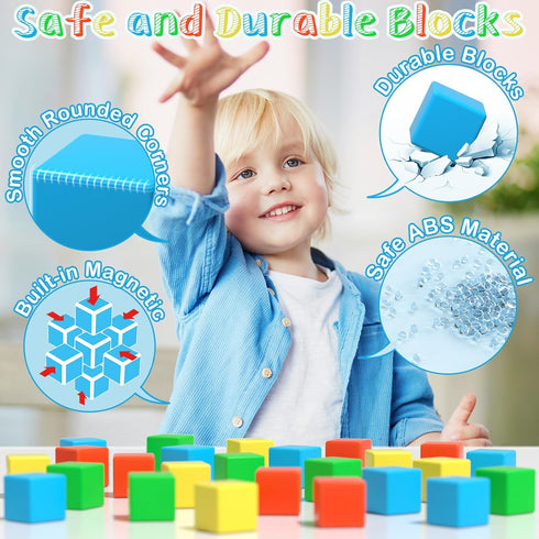 56PCS 1.34in 3D Magnetic Blocks Large, Magnetic Building Blocks, Magnetic Cubes for Toddlers, Preschool Educational