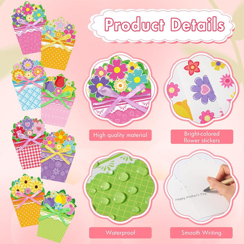24 Sets Pasimy Card Making Kits DIY Handmade Greeting Card Kits with Flowers Stickers Envelopes Ribbon for Primary