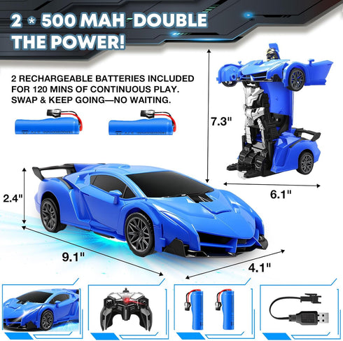 Gikimooy 3-8 2 2.4Ghz 360 Transform Remote Control Car, Transform Robot Toys for Boys Years Old, Rechargeable Batteries