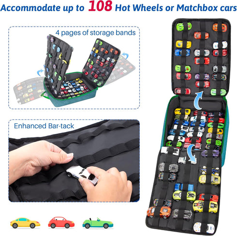 KISLANE Ultimate Toy Cars Storage Case - Dual Compartment Holds 108 Cars, Perfect for Matchbox Cars (Bag Only, Blue)