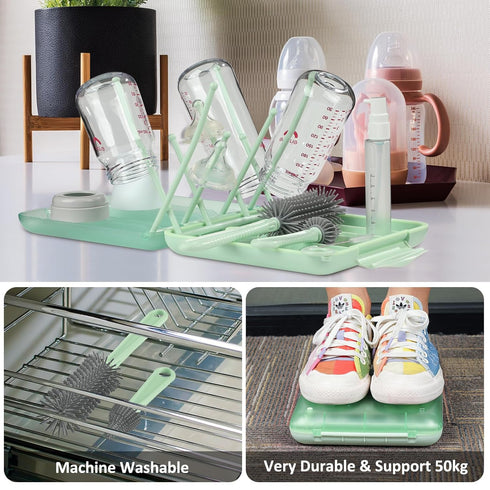 Hineriaeo 6-in-1 Set Baby Bottle Cleaning Brush with Silicone Bottle Brush, Nipple Cleaner, Straw Brush, Soap
