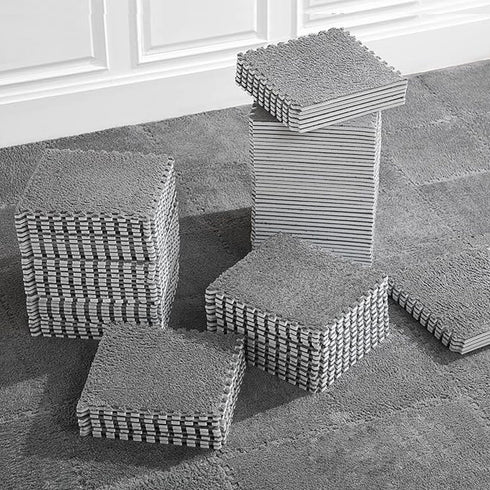 12 Interlocking Carpet Shaggy Soft EVA Foam Mats Fluffy Square Interlocking Carpet Tiles Protective Floor Tiles