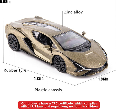 1/36 Scale Lamborghini Sián FKP37 Casting Car Model, Zinc Alloy Toy for Kids, Pull Back Vehicles Gift