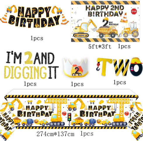 BEOXAGAR 2 2nd Construction Birthday Party Supplies for Year Old Boy, Birthday Decorations For Boys, include- Backdrop