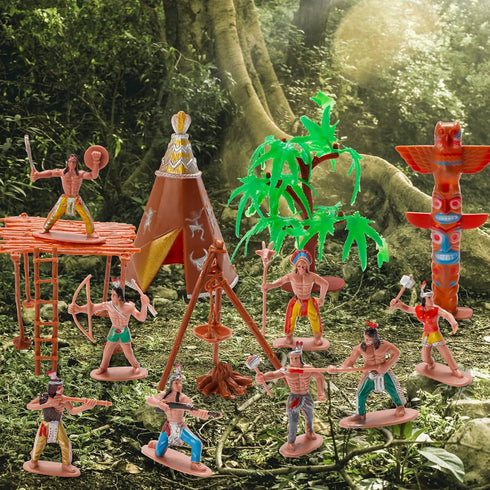 X Hot Popcorn 23 Pcs Miniature Indians Action Figures Plastic Indians Figurines for Diorama Supplies Scene Decoration