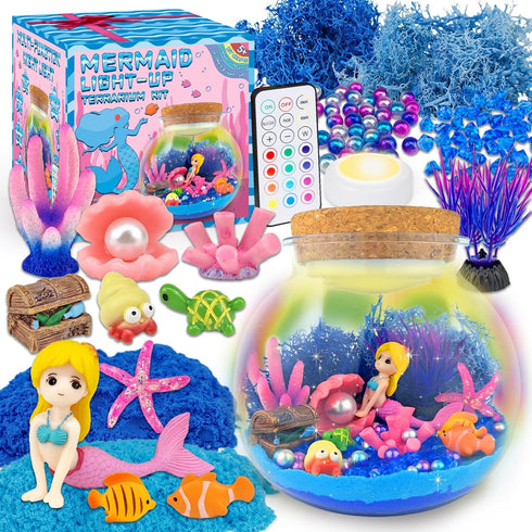 7july Mermaid Terrarium Craft Kit for Kids - LED Night Light Up