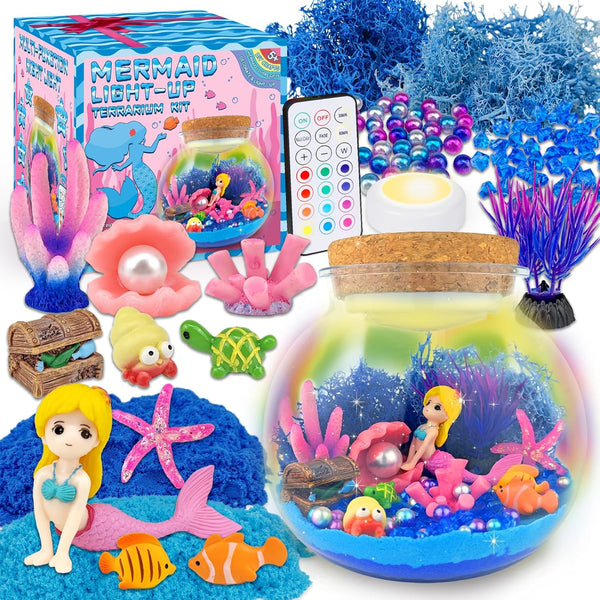 7july Mermaid Terrarium Craft Kit for Kids - LED Night Light Up