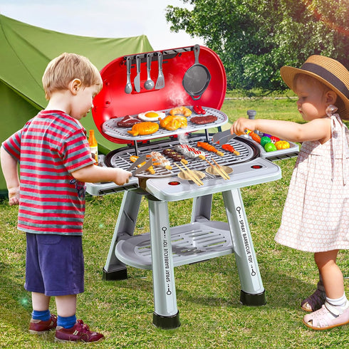 Playset 4-8, 3 4 5 6 7, 2-Layer Set, 3-5 Kids BBQ Grill for Kids Ages Play Kitchen Toys with Smoke & Light for Boys