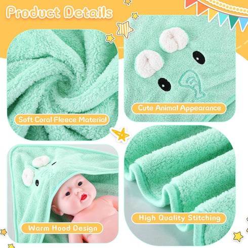 4 31.5 31.5 Inch Preboun Pcs Baby Bath Towel x Coral Fleece Baby Hooded Towel Absorbent Soft Babys Towels for Newborn