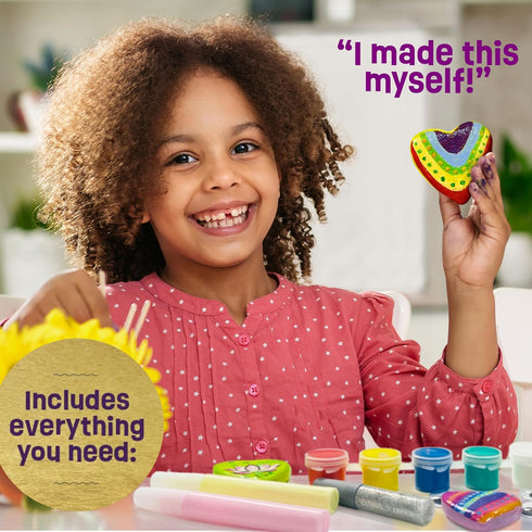 THE SCHOLAR ANT 4-12 Set Hearts Rock Painting Kit for Kids Girls - Glow in Dark Art Supplies Ages - Complete STEM Craft