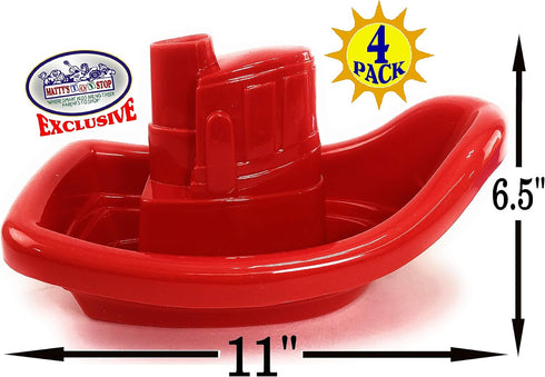 (11") Set 4 Pack Matty's Toy Stop Plastic Nesting/Stacking Tug Boats Red, Blue, Pink & Yellow Gift Bundle, Perfect