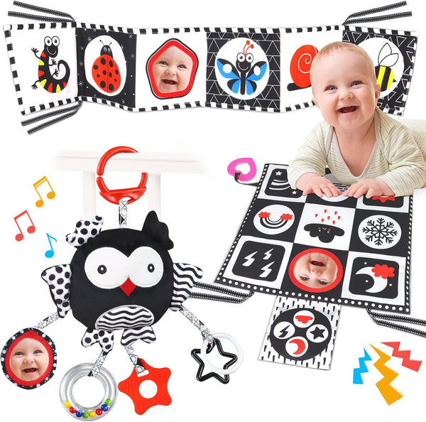 Black and White High Contrast Baby Toys, Soft Montessori Sensory Toys for Newborn Infant Development