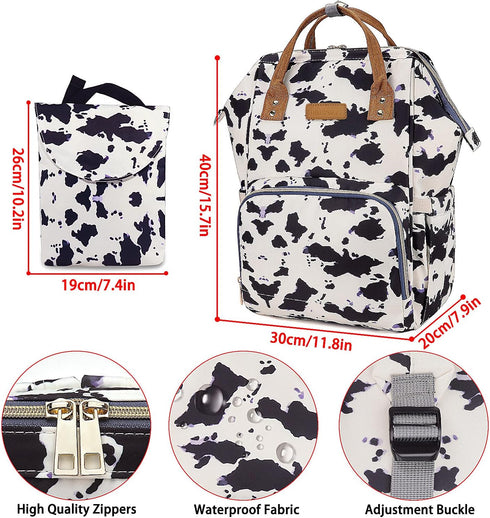 MCWTH Backpack Set Cow Print Diaper Bag for Baby Girls Mom, Large Capacity Multi-Function Nappy Bags Organizer
