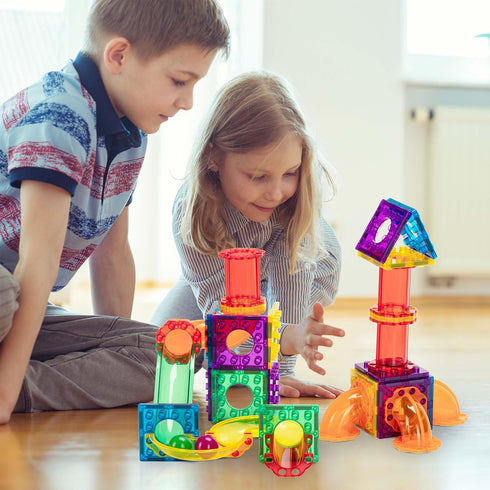Everplay 60 Piece Marble Run Magnetic Building Toys - STEM Learning Educational Toy Playset for Toddlers Age 3+