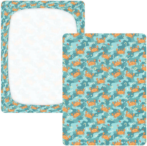 Jynexis 52x28 Crabs Underwater Blue Print Baby Crib Sheets, Cotton Fitted Crib Sheet, Soft Breathable, Fits Standard