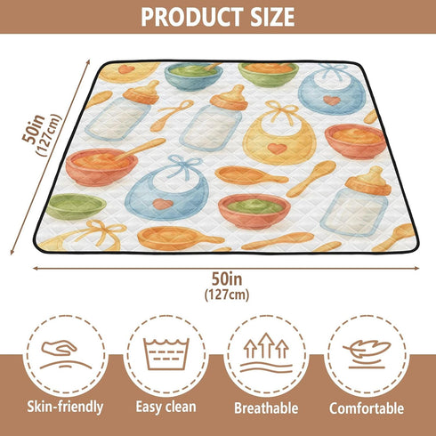 Caihoyu 50'' 50'' Baby Food Items Pattern - Watercolor Style Cute Foldable Baby Activity Play Mat for Indoor Outdoor