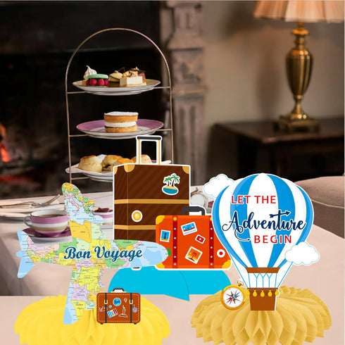 C L cooper life 13pcs Travel Theme Party Decorations Let The Adventure Begin Table Honeycomb Centerpieces