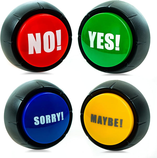 Yes No Button & Maybe Sorry Button, Set of 4 Answer Buzzers for Game Show, Sound Button Gag Gifts