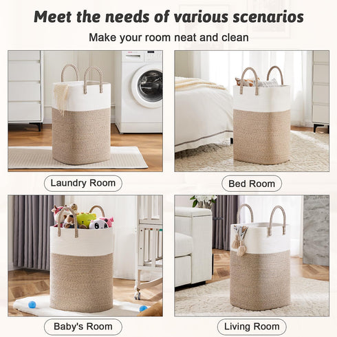 60L) Laundry Basket,Woven Cotton Rope Laundry Hamper,Versatile Storage for Dirty Clothes,Baby Toys,and Blankets