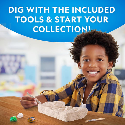 Gemstone Dig Kit – Dig Up 10 Real Gemstones and Crystals, Science Kit for Kids, Gift for Girls and Boys
