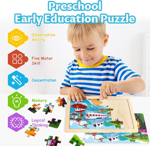 3-5, 4 Packs 4-6, 24-Piece 3-5,Preschool 4-8 Wooden Puzzles for Kids Ages Puzzles for Kids Ages Truck Vehicle Wood