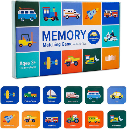 Wildkin Memory Matching Game Cards for Boys & Girls, 18 Pairs Educational Learning Cards for Toddlers Preschool