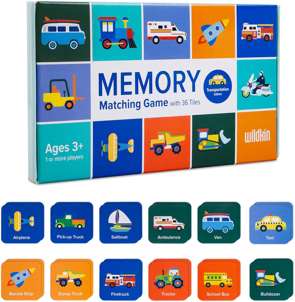 Wildkin Memory Matching Game Cards for Boys & Girls, 18 Pairs Educational Learning Cards for Toddlers Preschool