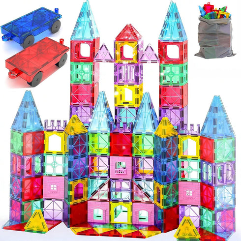 Upgraded Antibacterial Magnetic Tiles - 106 PCS Magnet Building Tiles with 2