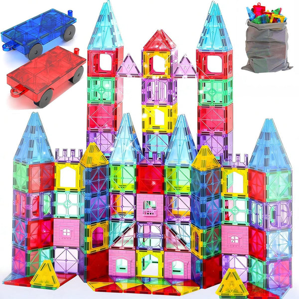 Upgraded Antibacterial Magnetic Tiles - 106 PCS Magnet Building Tiles with 2
