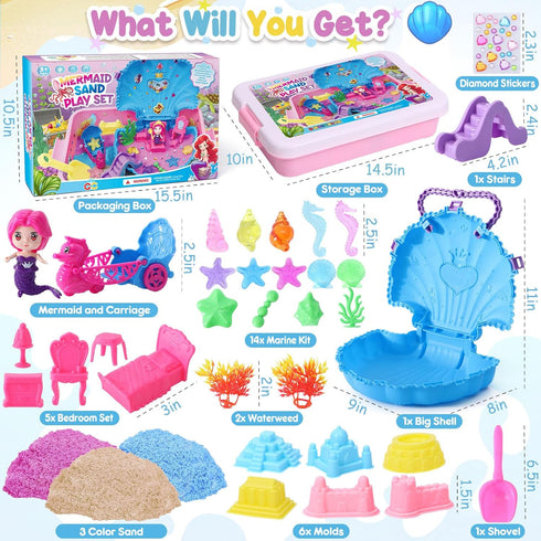 2lb 6 3 4 5 6 7 8 G.C Ocean Mermaid Sensory Bin for Girl Kid Toy, Play Sand/Large Sea Shell/Sandbox/ Castle