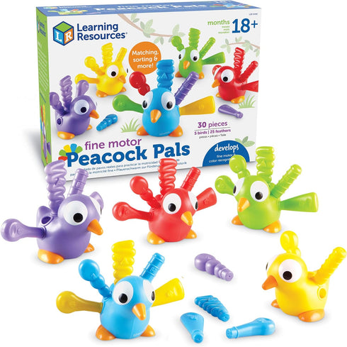 Learning Resources Fine Motor Peacock Pals - 5 Pieces, Toddler Learning Toys for Ages 18+ Months