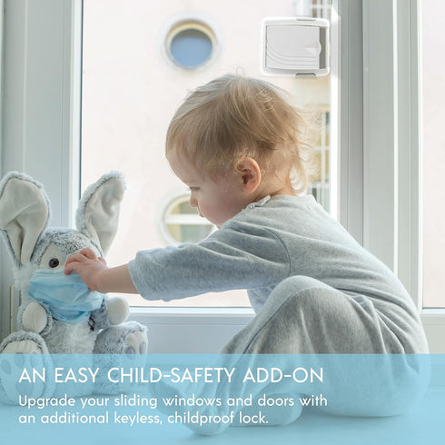 Sliding Glass Door Child Lock – 4-Pack Child-Proof Window Locks for Security & Safety – 2-Button Unlocking Childproof Window Locks with 3M Adhesive Backing – Sliding Window Locks