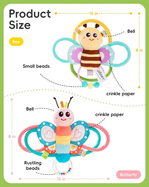 0-3-6-12 0-2-4-7-8-9 Jollybaby Soft Baby Rattles & Plush Rings Toy for Newborn Months, Sensory Developmental Hand