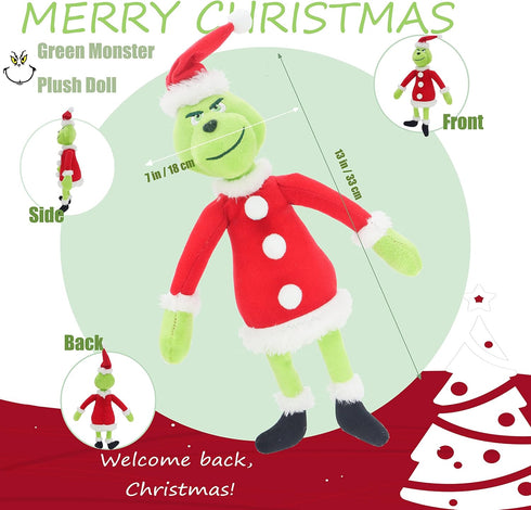TXDRRA Christmas Santa Plush Toys, Green Monster Plush Doll for Boys and Girls Christmas Decorations