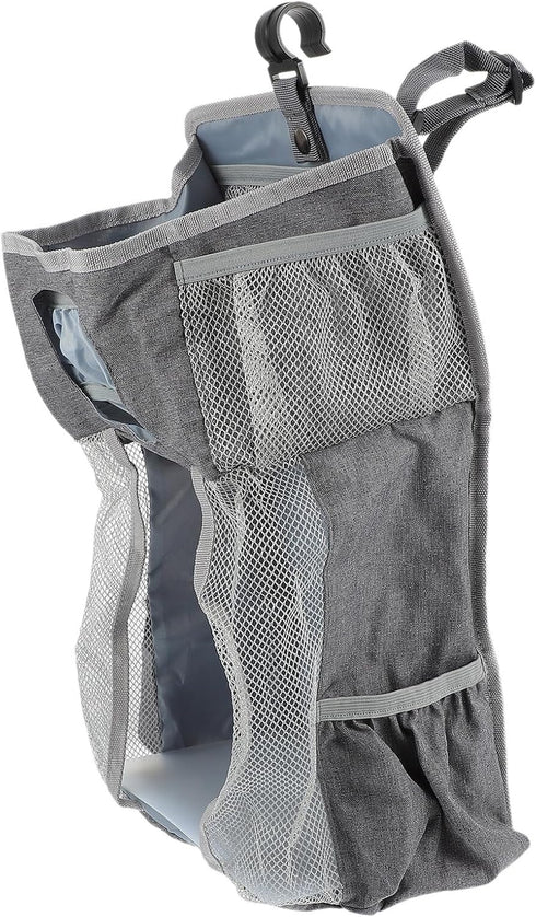 HAKIDZEL Hanging Diaper Organizer Pouch for Crib, Large Gray Fabric Nursery Storage Bag